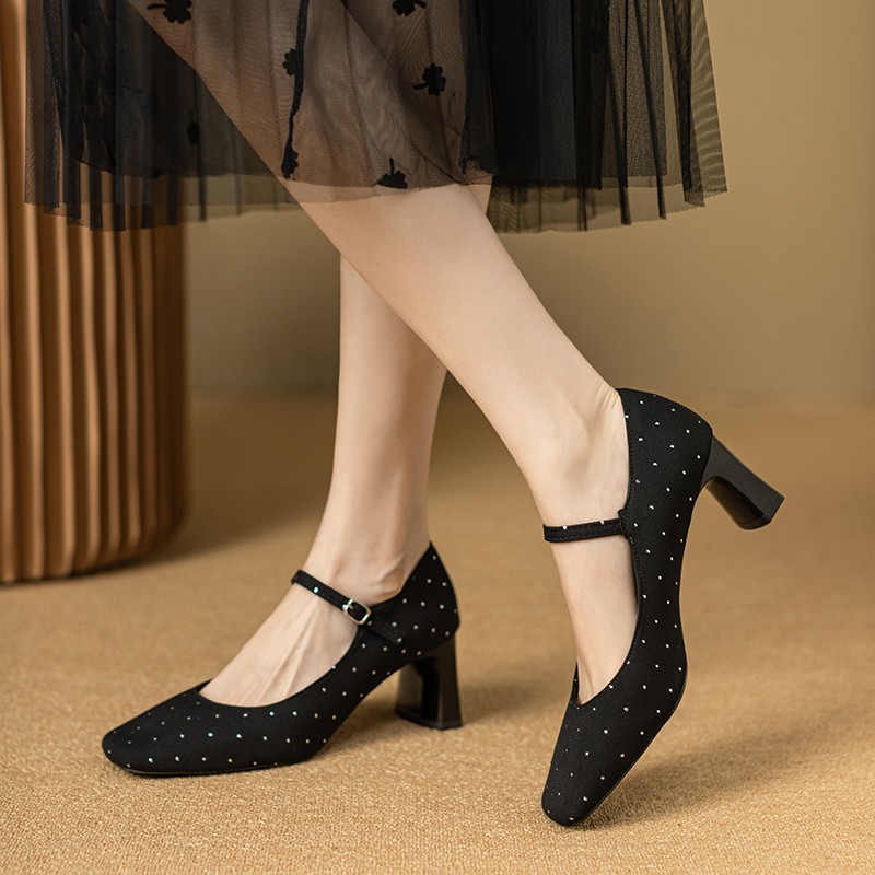 2025 new for Hot Sale One-word Buckle Women's Pumps Autumn Square Toe Solid Fashion Mary Jane Dress Shoes Women 5095