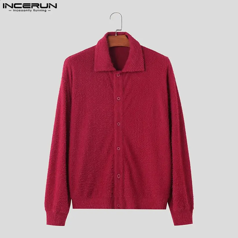Mens Cardigan Solid Knitted Lapel Long Sleeve Button Streetwear Fashion Male Sweaters Casual Men Clothing S-5XL 240903