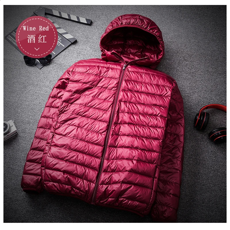Mens autumn ultra-thin down jacket 90% white duck down hooded jacket warm jacket Parka mens portable jacket 2024 240902