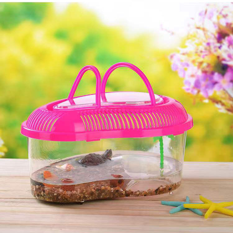 Turtle Tank with Lid Random Color Plastic Turtle Breeding Tank Outdoor Portable Turtle Breeding Box Container House Decoration