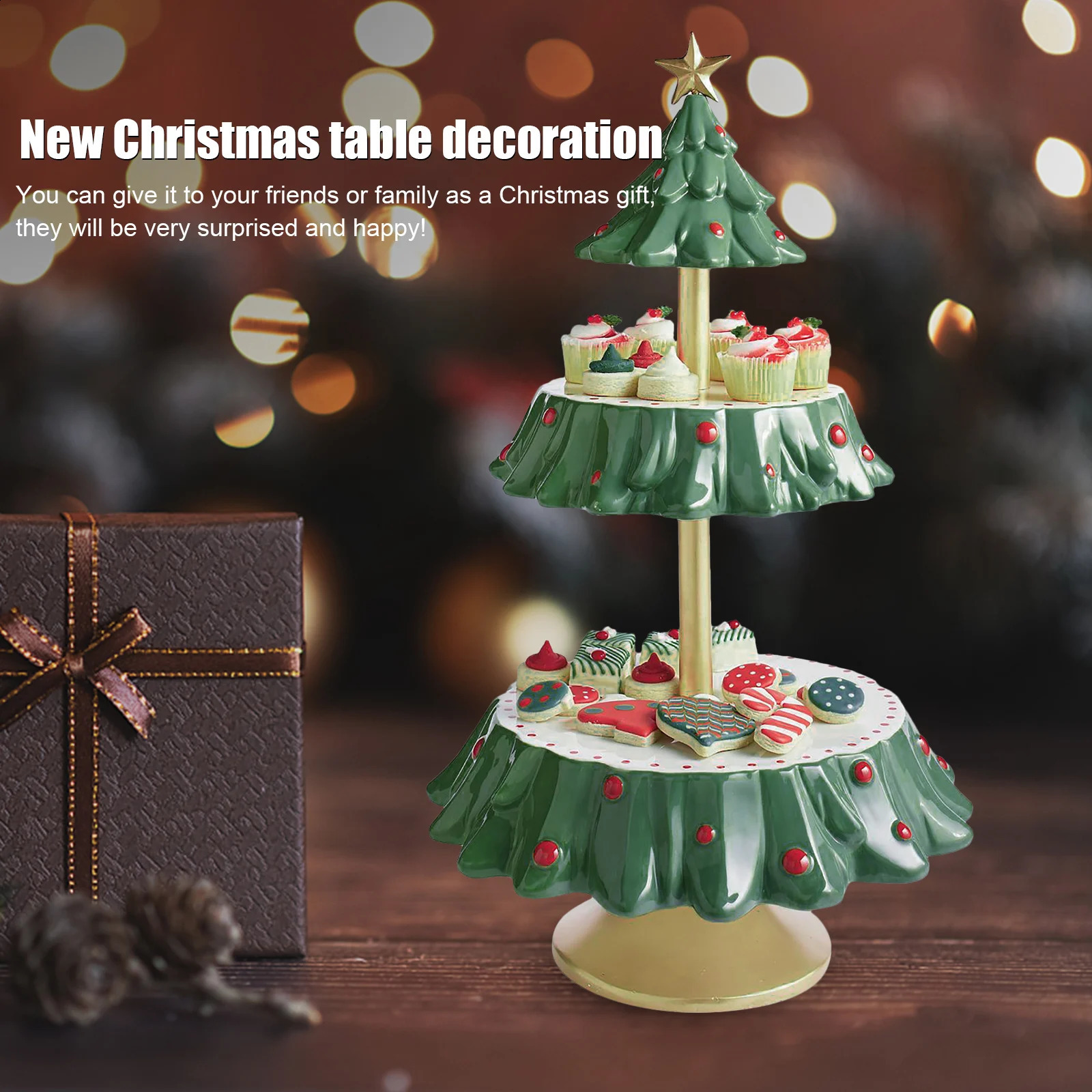 2 Tier Snack Stand Christmas Resin Food Serving Tray Cupcake Holder Bowl Christmas Table Decoration Ornaments Drop 240902