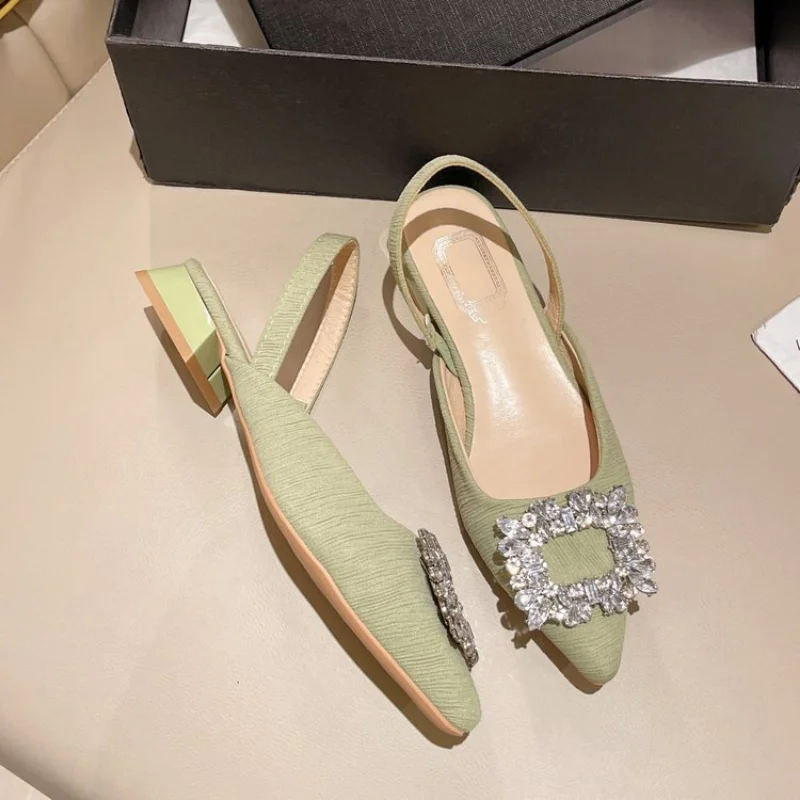 Beige Heeled Sandals Clear Shoes 2024 Women's Black Rhie Medium Pointed Closed New Spring Gladiator Block Girls 9542