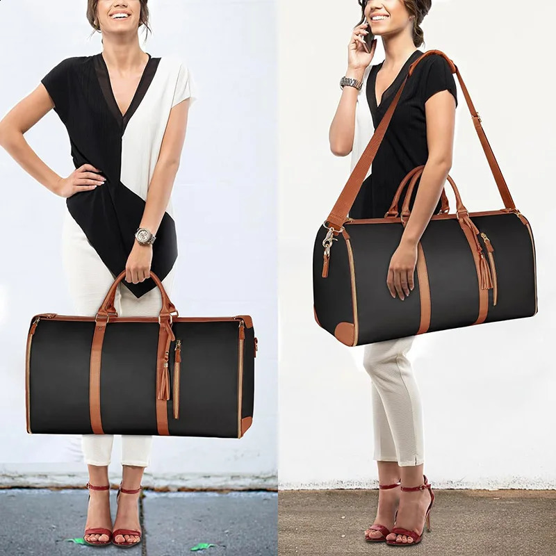 Foldable womens travel bag convenient to carry clothing bag large capacity PU leather luggage bag portable business travel bag 240904