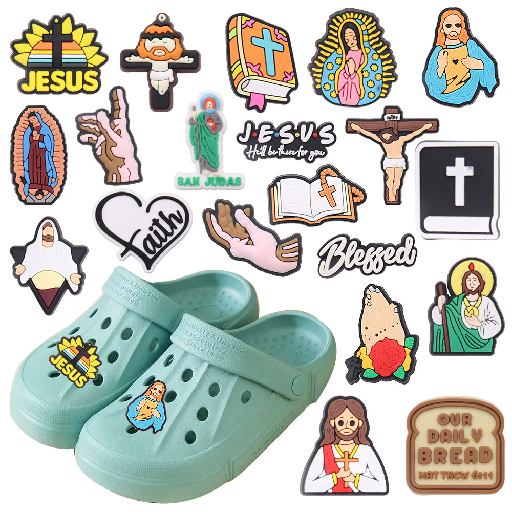1-20PCS PVC Buckle Clog Faith Hand Jesus He'll Be There For You Garden Shoes Hole Shoes Ornament Accessory Decorations for Bands