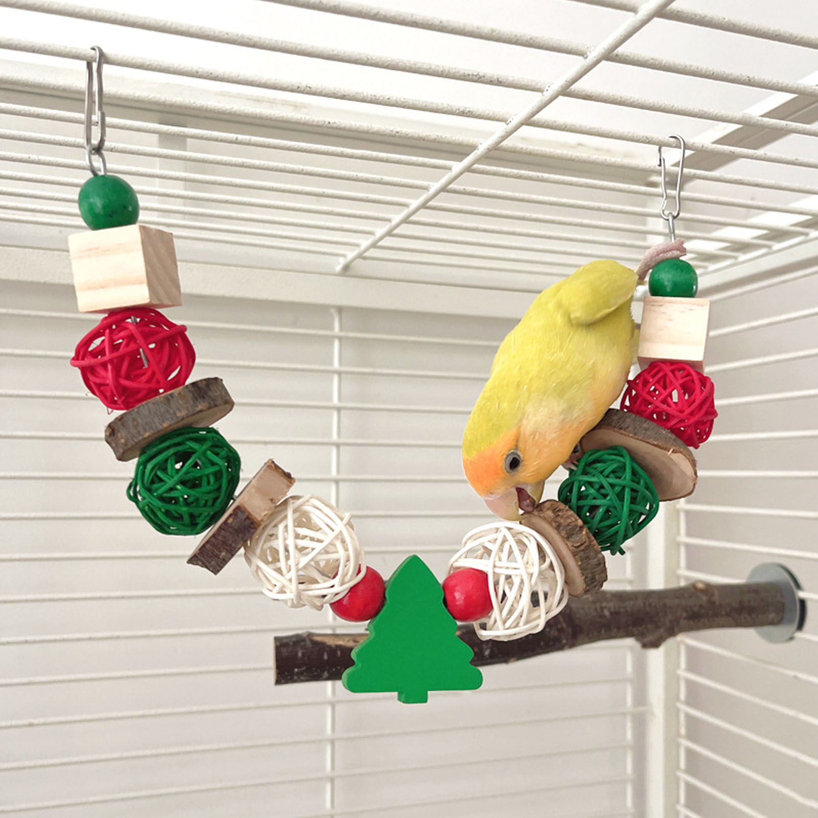 Colorful Wooden Chewing Toy for Parrots, Teeth Grinding, Rattan Ball, Christmas Bird, Hamster, Rabbit