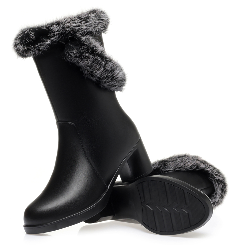 AIYUQI Women Boots Winter Dress 2024 New Genuine Leather High Heel Women Half Boots Wool Rabbit Fur Snow Boots Ladies