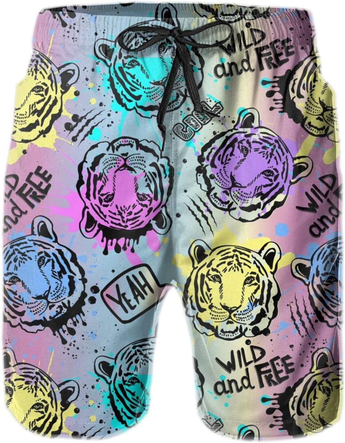 Mens Shorts 3D Printed Pattern Painted Tiger Swim Trunks Quick Dry Print Beach Board Swimwear