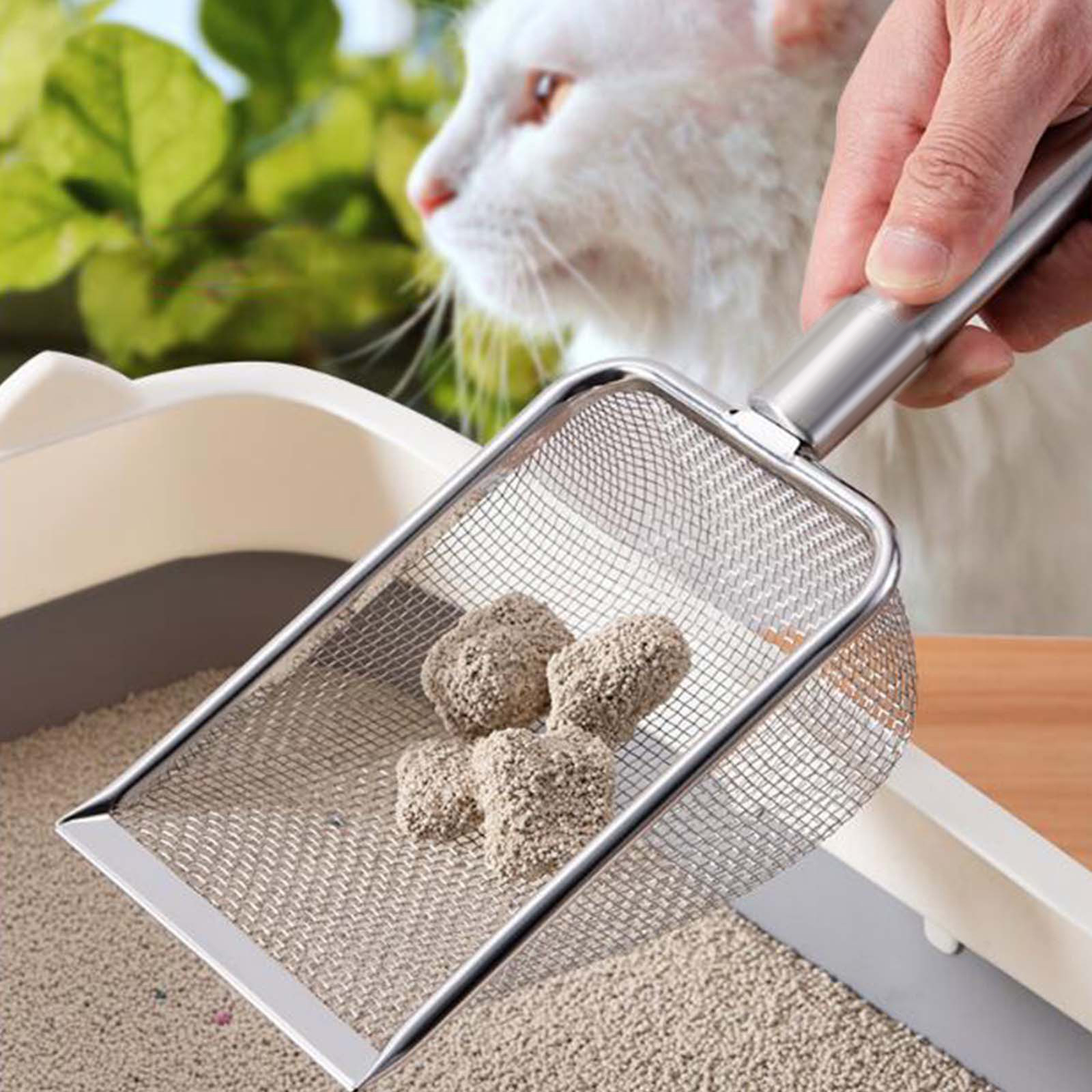 Stainless Steel Cats Litter Scooper with Handle Metal Pet Sift Waste Spoon Cleaning Tool for Small Cat Dog Litter Box Supplies