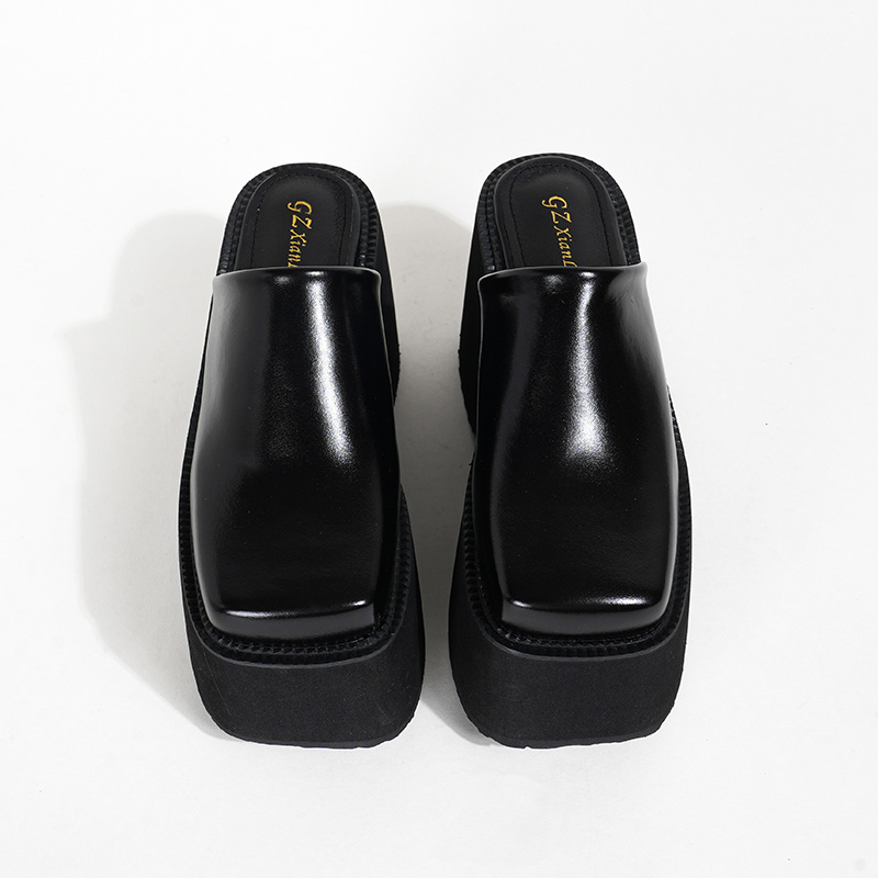 Gdgydh Platform Mules for Women Square Toe Wedge Heels Outdoor Slippers Fashion Slip On Shoes Thick Waterproof