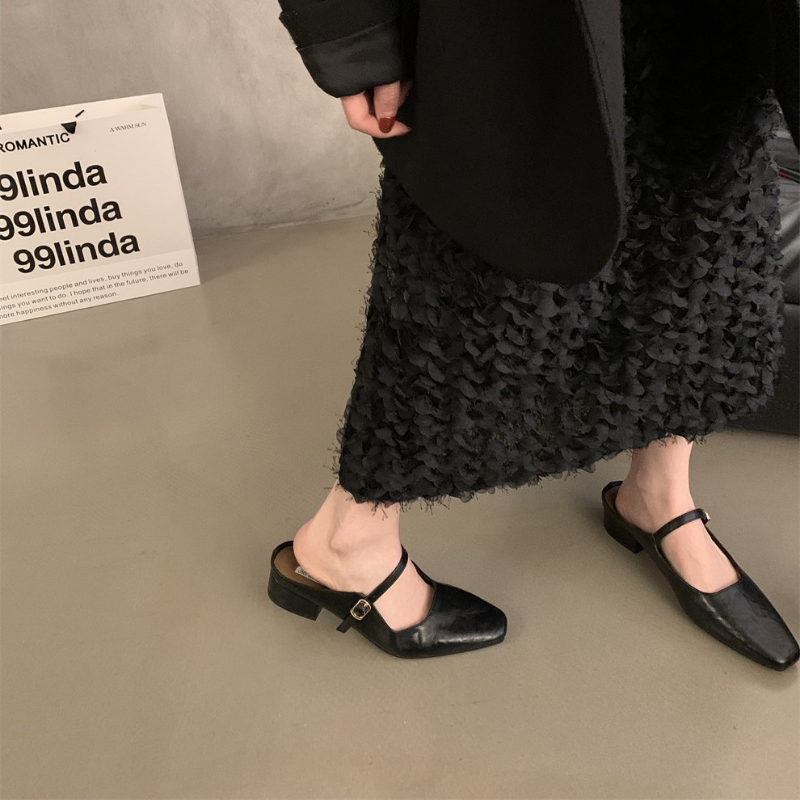 Design Sier Women Mary Jane Half New Slippers Pointed Toe Sandals 2024 New Flip ps Summer Casual Dress Mules Flats Shoes Slides f05f