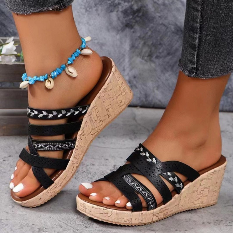 2024 Women Wedge Sandals Premium Orthopedic Open Toe Sandals Vintage Anti-Slip Leather Casual Female Platform Retro Shoes 36- 43
