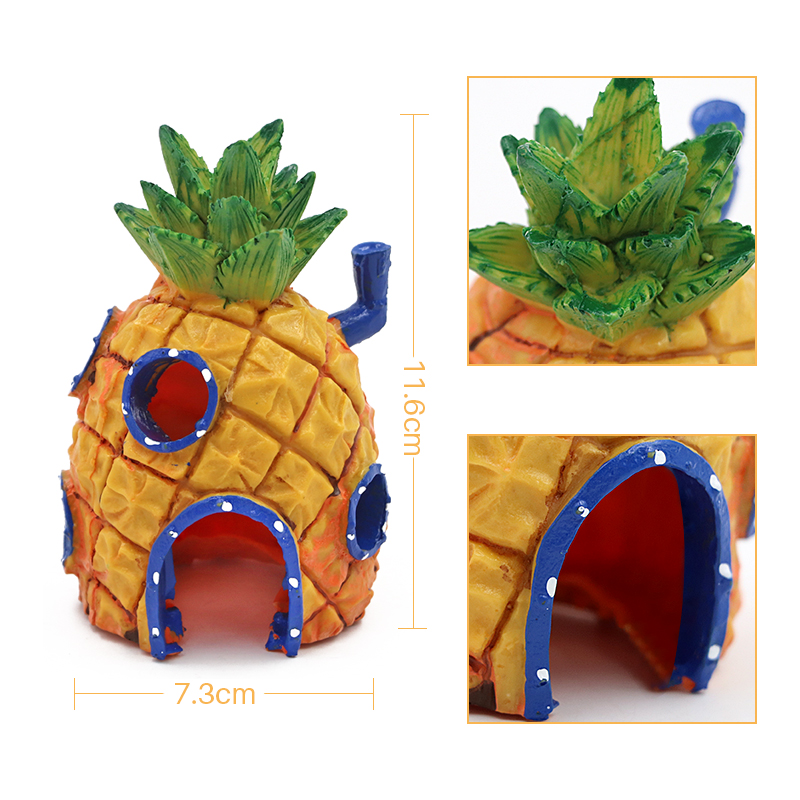 Cartoon Fish Tank Decor Figures Ornaments Resin Fish Tank Pineapple House Decoration Cave Cask Landscaping Aquarium Accessories