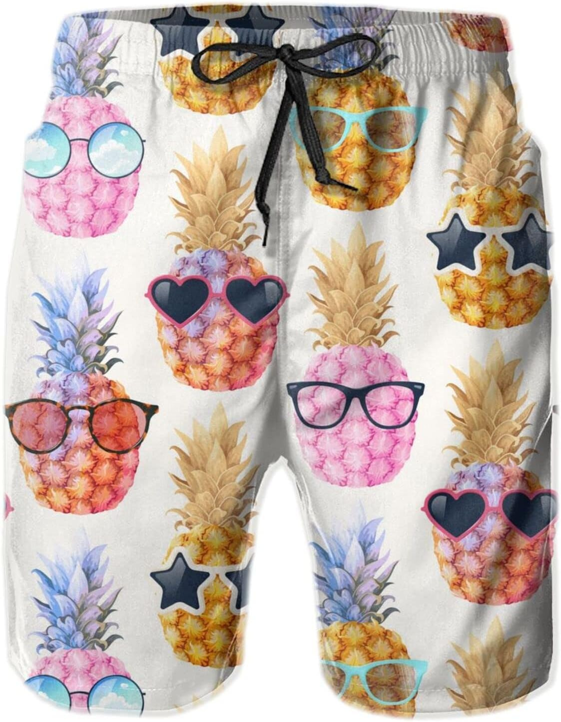 Mens Shorts 3D Printed Pattern Pineapple With Glasses Swim Trunks Quick Dry Stylish Beach Board Swimwear
