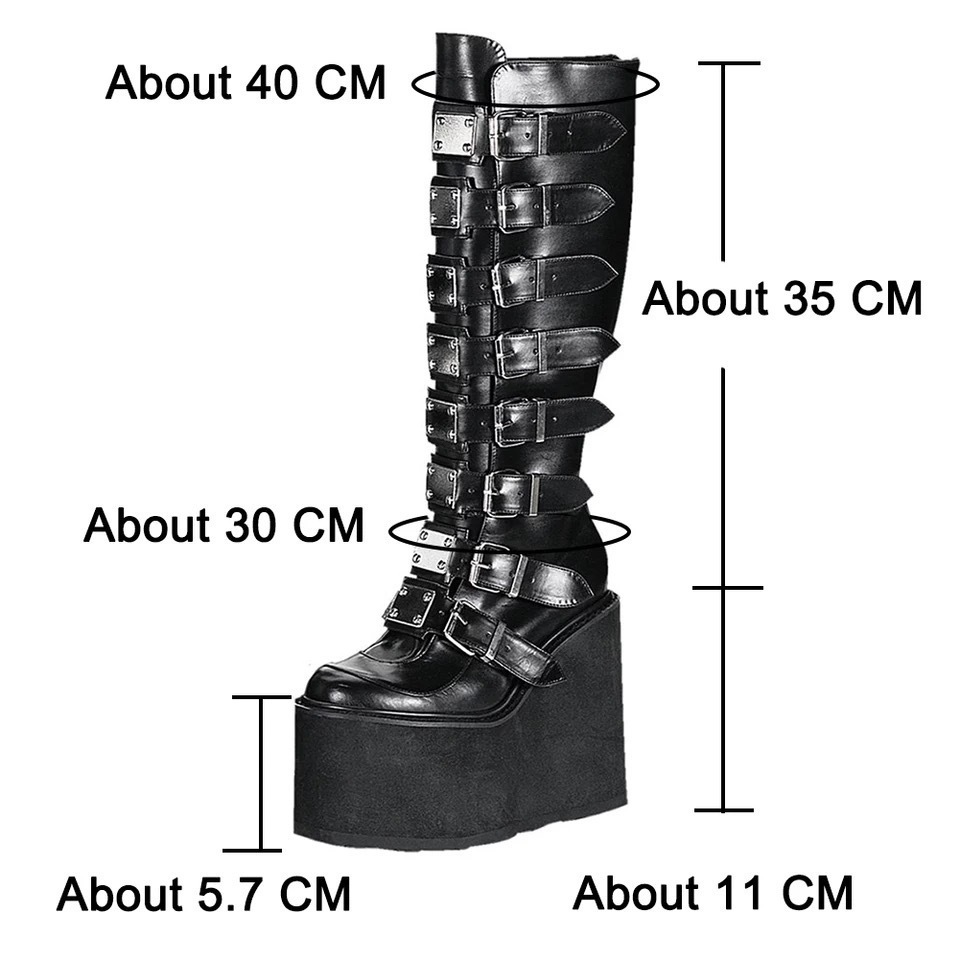 Women Boots Ladies Cosplay High Boots Comfort Long Tube Leather Boots Black Platform High Wedges Women Shoes Gothic Style 2024