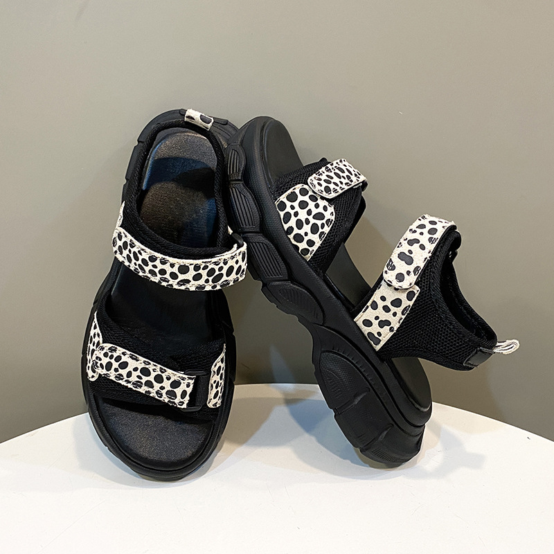 Leopard Hook Loop Platform Sandals Women Mesh Knitting Thick Bottom Sandals Woman Summer Wedges Non-Slip Sports Sandalias Mujer