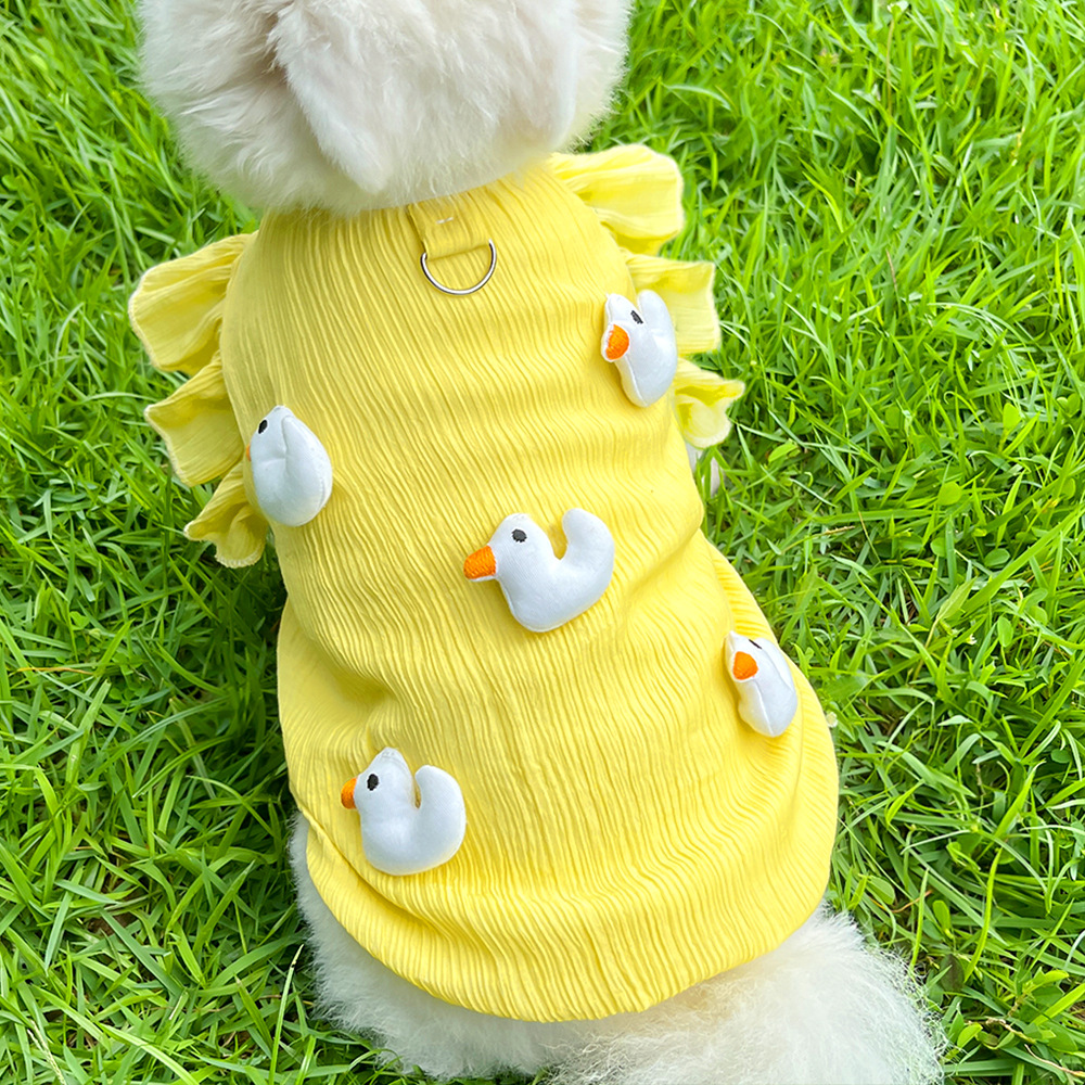 Breathable Lovely Summer Dog Clothes Cartoon Duck Design Pet Vest Cat Puppy Costume Cooling Short Sleeve T Shirt with D-ring