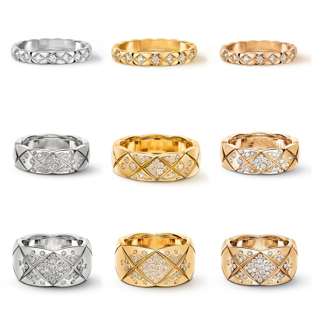 Exquisite rhombus check gold ring coco Ring classic with diamond designer ring for women mens 3 widths Designer jewellery Suitable for different collocation