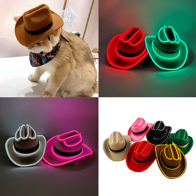 LED light up Pet Cowboy Hat Adjustable glowing Buckle Pet Hat Western Cowboy Costume Accessories for Dogs and Cats