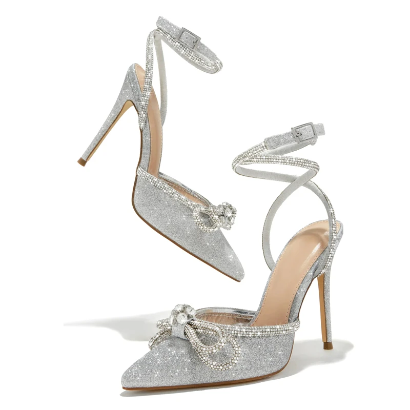 Eilyken Elegant Butterfly-knot Crystal Buckle Strap Women Pumps Street Style Thin High Heels Banquet Stripper Prom Shoes f5fb