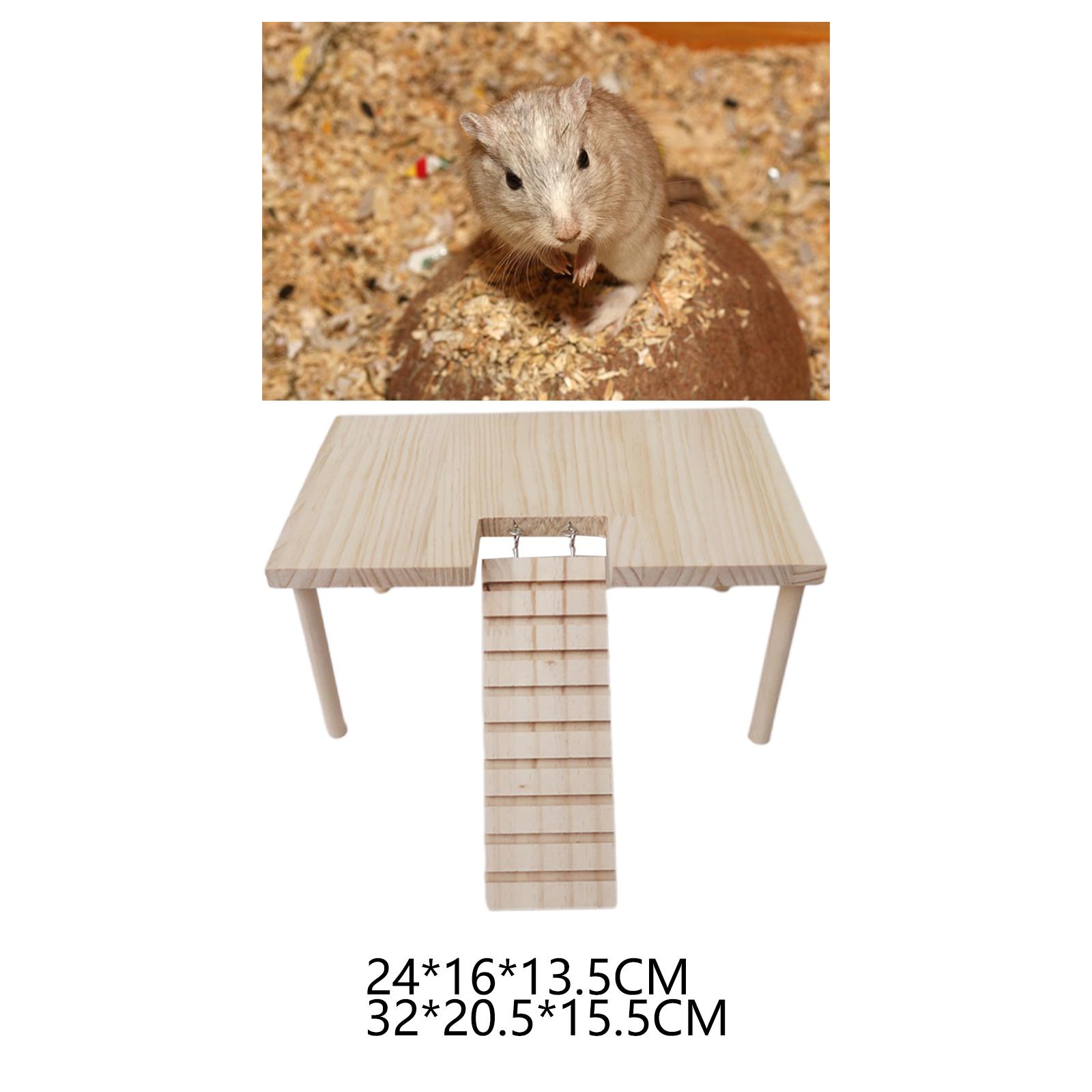 Small Pet Wooden Platform with Ladder Habitat Decor Table with Pillars Wooden Toys for Hamster Gerbil Parrot Squirrel Rat