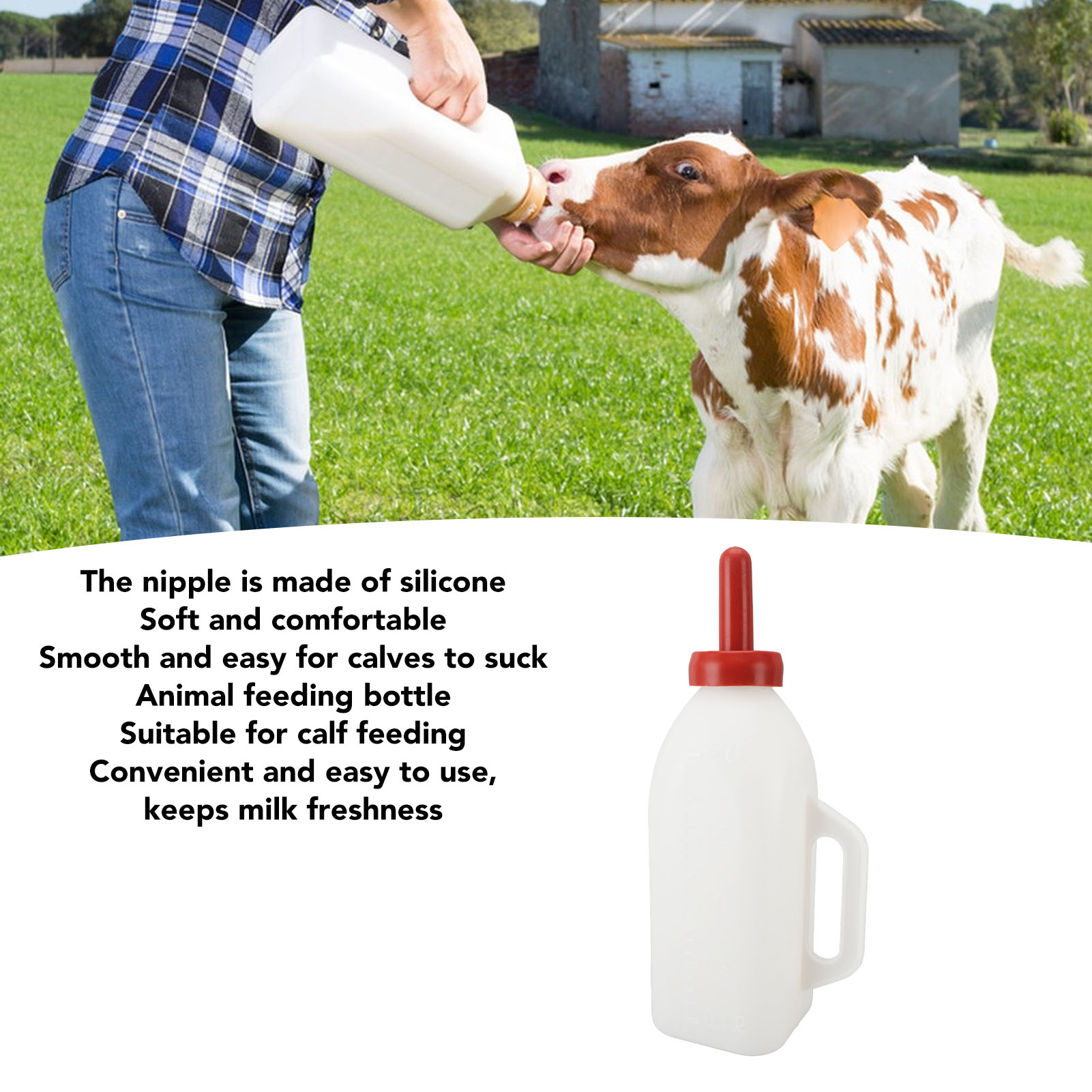 Leakproof Silicone Nipple Feeding Bottle, Calf Nursing Feeding Supplies with Handle, Farm, Pasture Upright Milk, 2L