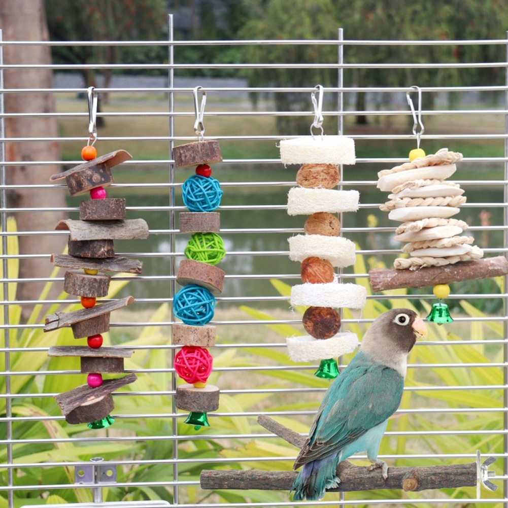 5pcs Parrot Toys Hanging Chewing Toy For Birds Parrots Climbing Ladders Playground With Ball Birds Wooden Perch Stand Bird Cage