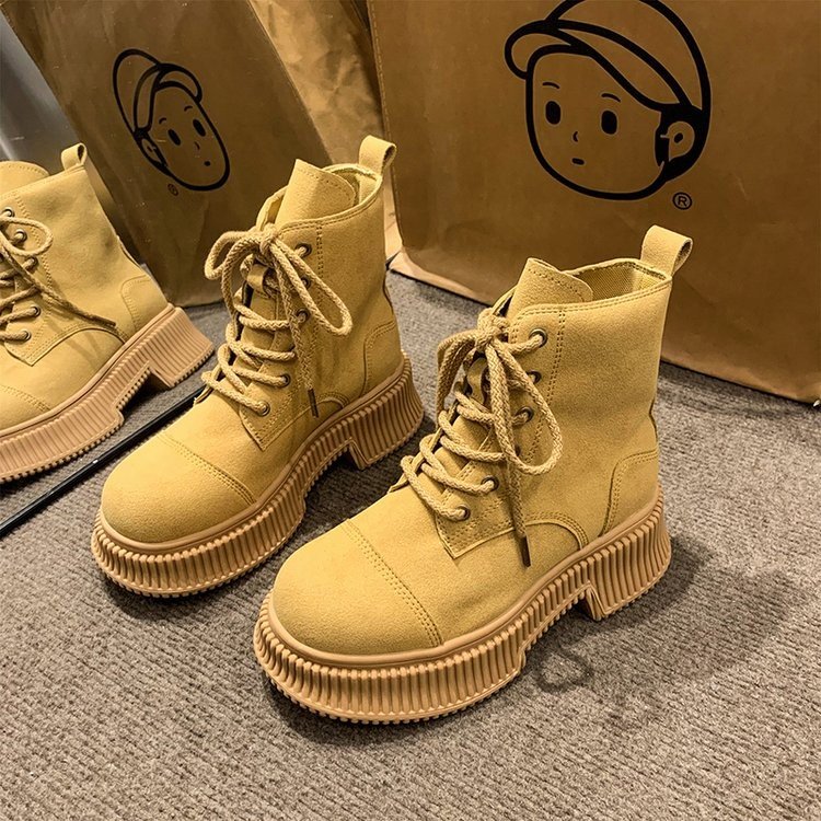 Short Boots Motorcycle Women Fashion Lace Up Ankle Booties Street High Platform Thick Heels Ladies Autumn Winter Shoes 01e0