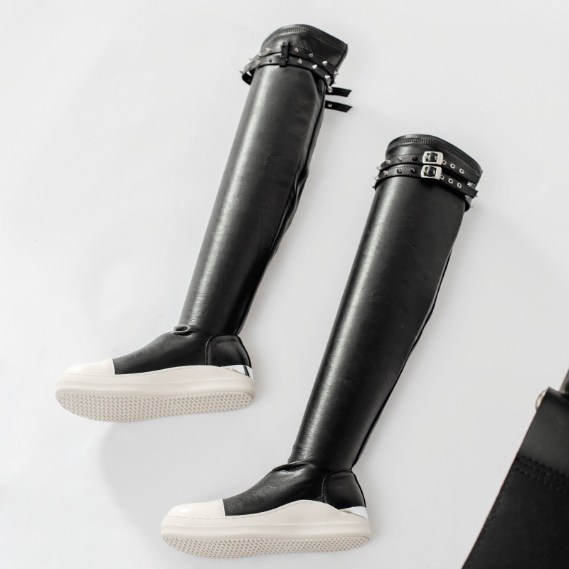 Sexy New Women Punk rivet Long Boots Platform Thick Bottom Elastic Over-the-knee Boots Casual Sports Thigh High Stretch Boots