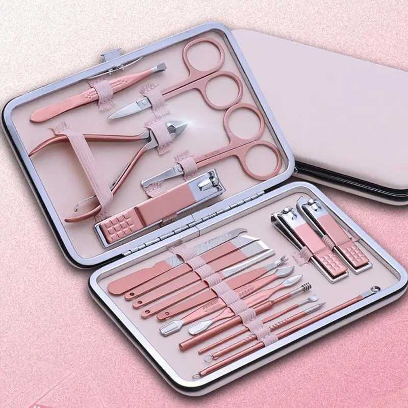 7/12/16/18 Pcs Spring Pink New Stainless Steel Nail Clippers Set Grooming Tool Set With Portable Case Manicure Art ToolXJ250116