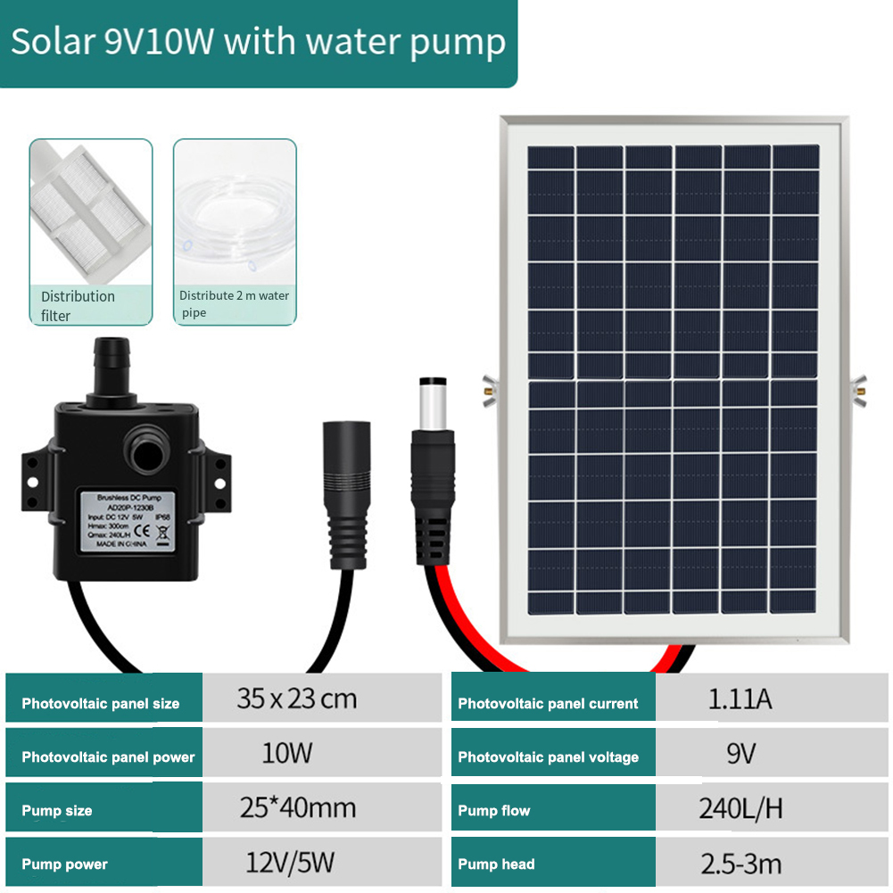 9V 10W Mounted Solar Panel Submersible Pump Solar Water Pump Circulating Fish Pond Filtration Oxygen Submersible Pumps