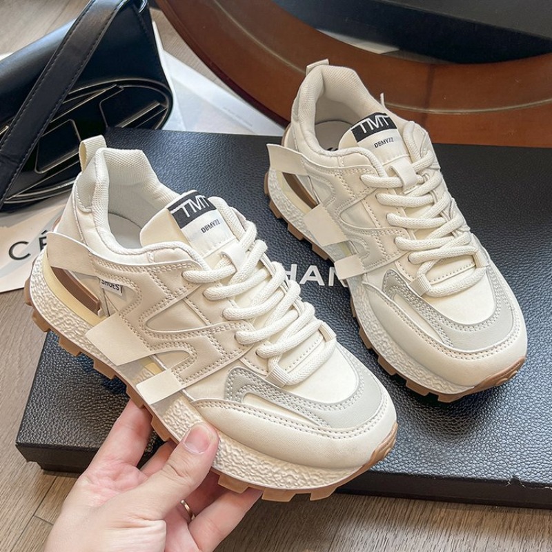 New 2024 PU Leather Women's White Casual Woman Vulcanize Sneakers Thick-soled Sport Walking Running Platform Flats Shoes f9db