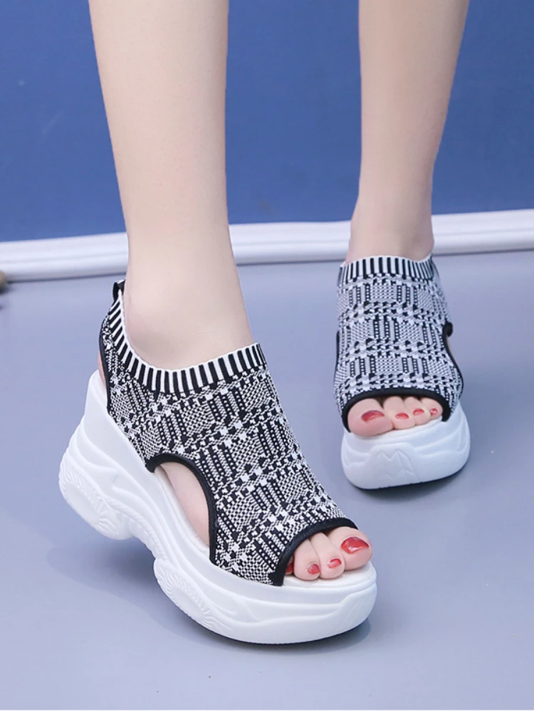 Women's Sandals 2025 Summer Wedge Heel Elastic Cloth Cover Foot Ladies Sandals Thick-soled Fashion Trifle Elevation Casual Shoes