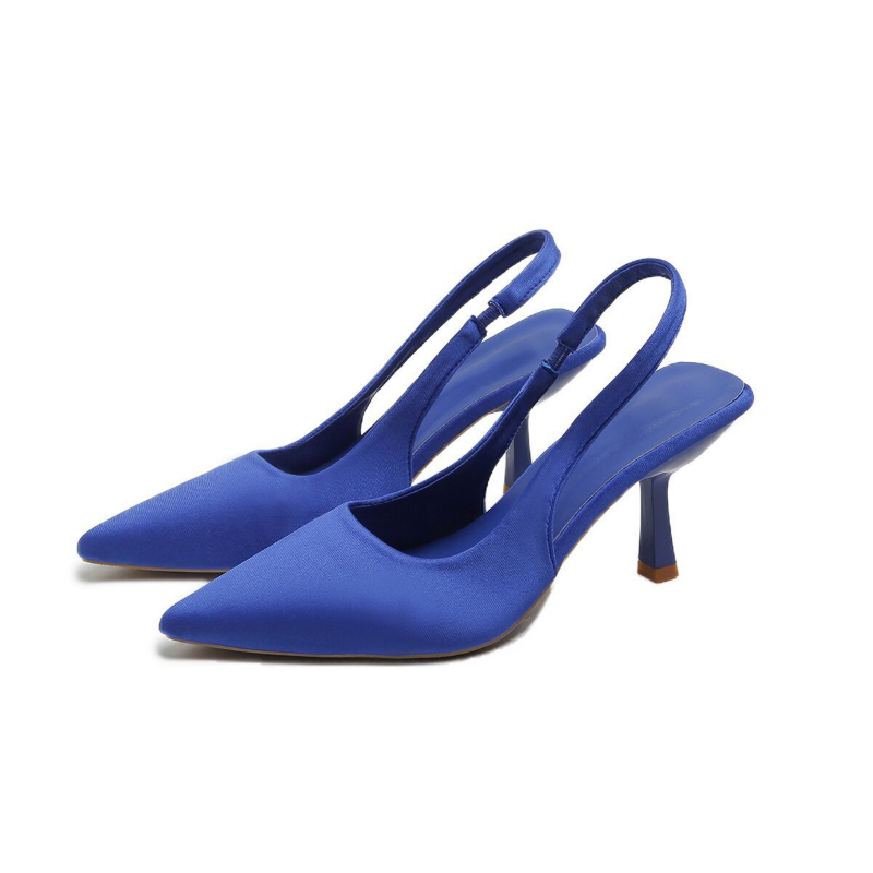 Women Summer Shoes 2024 New Fashion Pointed Toe Stiletto Medium Heel High Heels Women Back Empty Toe Sandals Green Women's Shoes
