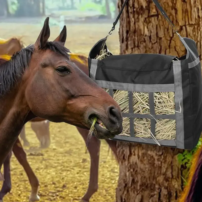 Hay Bags for Goats Hangable Feeding Bags for Horse Feed Large Capacity Tote Hay Bale Storage Slow Feed Hay Net Pet Supplies