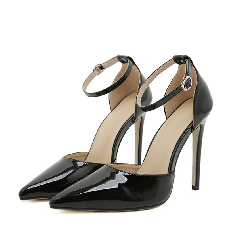 Classics Liyke Black High Heels Mules Sandals New Patent Leather Pointed Toe Buckle Strap Office Shoes Women Pumps Stilettos Mujer e08d