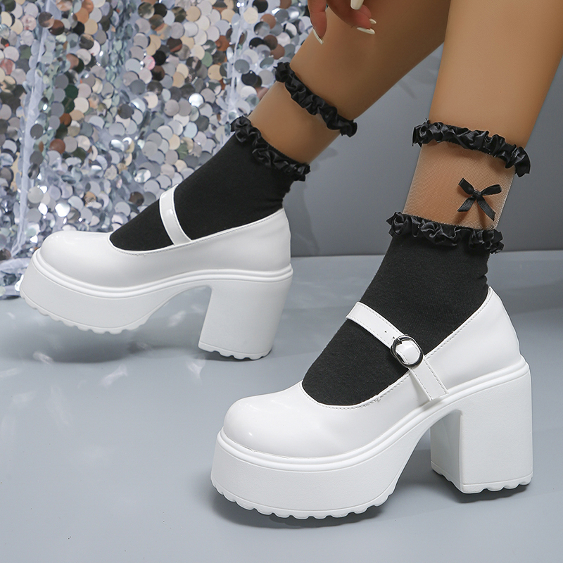High Platform Heels Pumps Women 2023 Autumn Black White Mary Jane New Lolita Woman Plus Size 42 Ankle Straps Party Shoes a04e