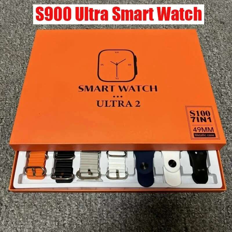 7 STACTES DE MONTRER NOUVEAU S900 Ultra Smartwatch 2.2HD AMOLED CIRCULAIR SCREAT MONTENTION ECG RELOJ Inteligente avec étui protecteur