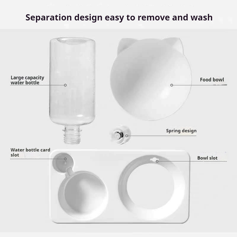 Double Dog Cat Bowls Water and Food Bowl Tilted15 Degrees Raised Cat Bowls with Automatic Water Bottle-Pet Feeder