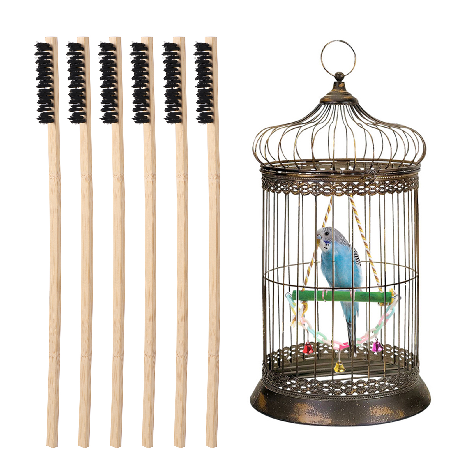 Small Animal Multi-Function Convenient Long Wooden Handle Cage Cleaner Cleaning Parrot Cage Brush Bird Supplies Cleaning Tool
