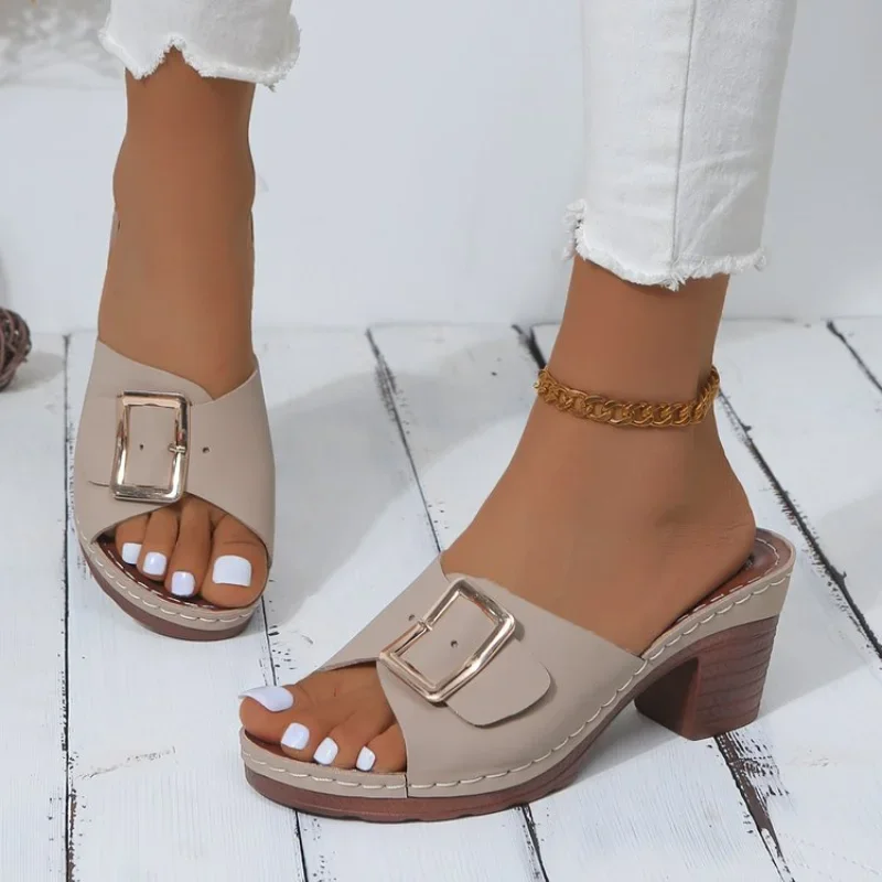 Women Metal Buckle Slippers Flats Platform Flip Flops Shoes Female Summer Beach Sandals Fashion New Casual Open Toe Slides