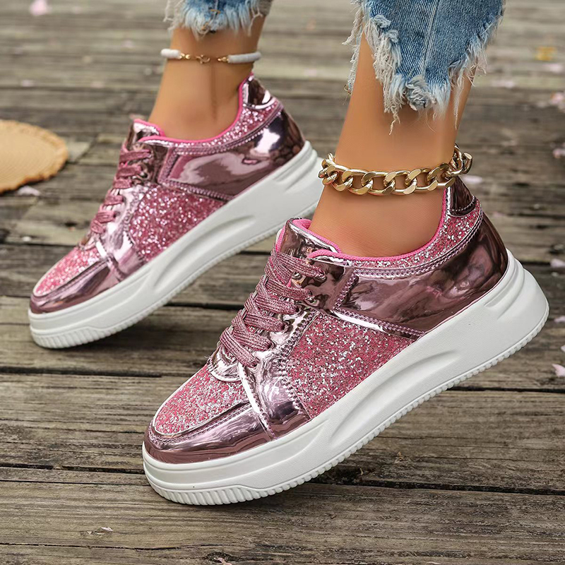 2025 new Women's Stylish Gold Sier Sequins Platform Sneakers Autumn Low Tops Thick Bottom Vulcanized Woman Flat Heels Shoes c70a