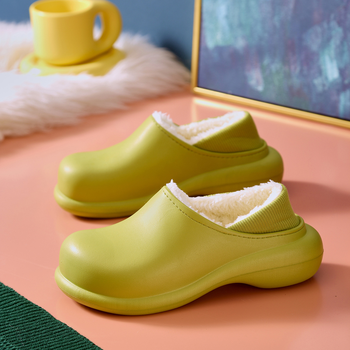 Women Comwarm New Winter Soft Fluffy Waterproof Cotton Shoes For Home Thick Sole Slippers Cozy Warm Flats Non-Slip Shoe