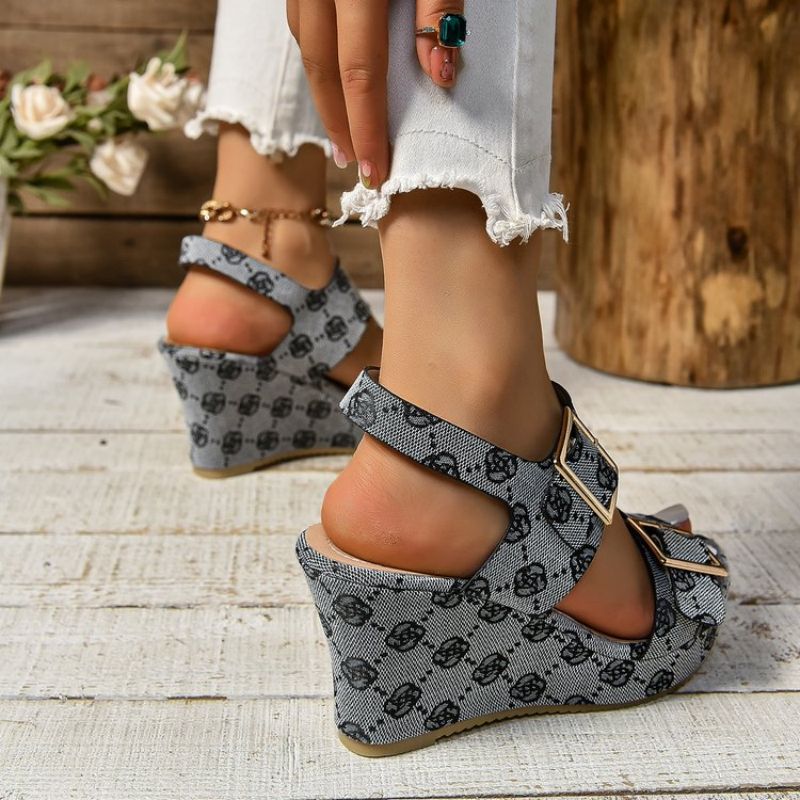 Brand Design Wedge Heel Sandals for Women 2024 Summer Print Chunky Platform Sandalias Mujer Buckle Thick Sole Gladiator Shoes