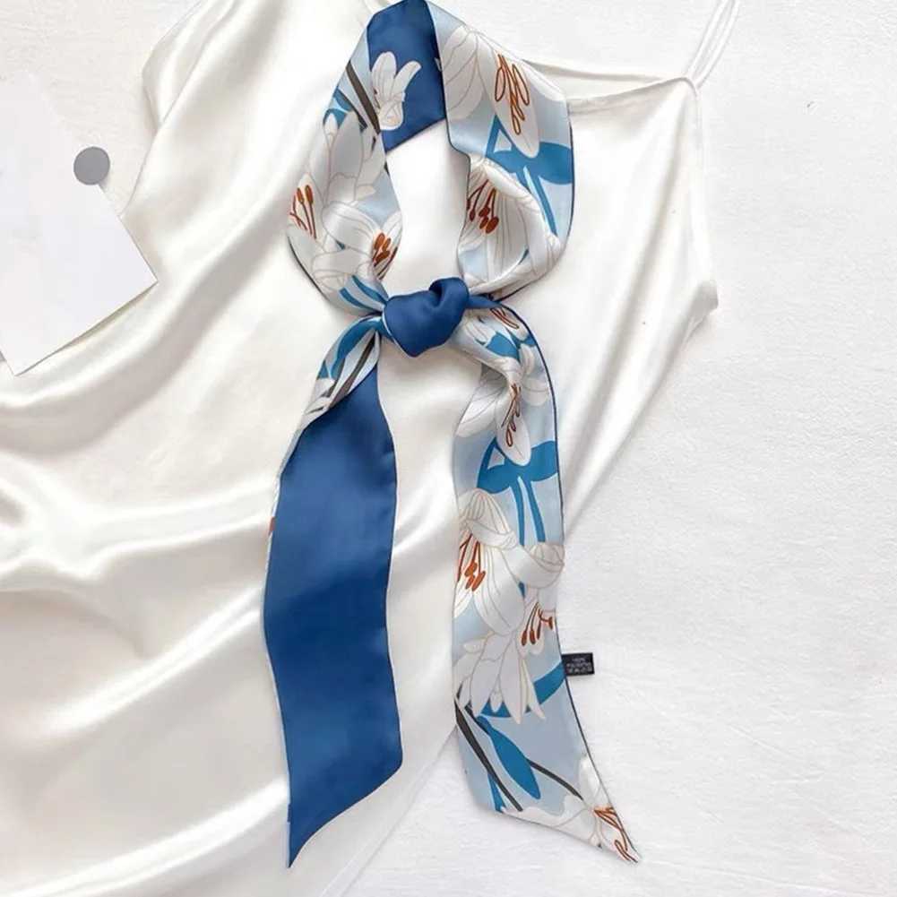 New Fashion Shawl Silk Fruit Printed Scarf 90cm Long Womens Handle Narrow Neck Scarf Tie X250319