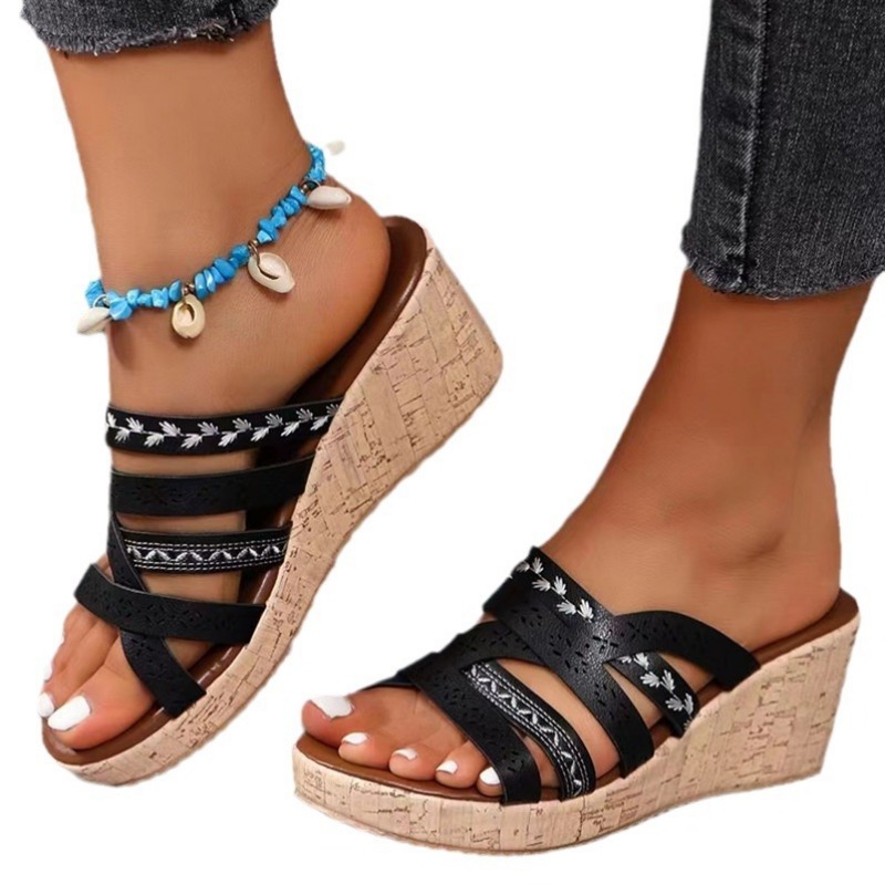 2024 Women Wedge Sandals Premium Orthopedic Open Toe Sandals Vintage Anti-Slip Leather Casual Female Platform Retro Shoes 36- 43