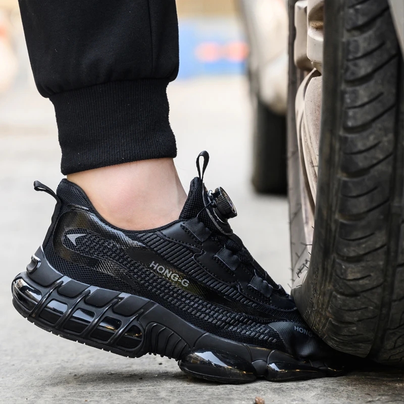 Rotating Button Work Sneaker Air Cushion Steel Toe Safety Boots Anti-Smash Work Shoes Men Indestructible Protective Safety Shoes