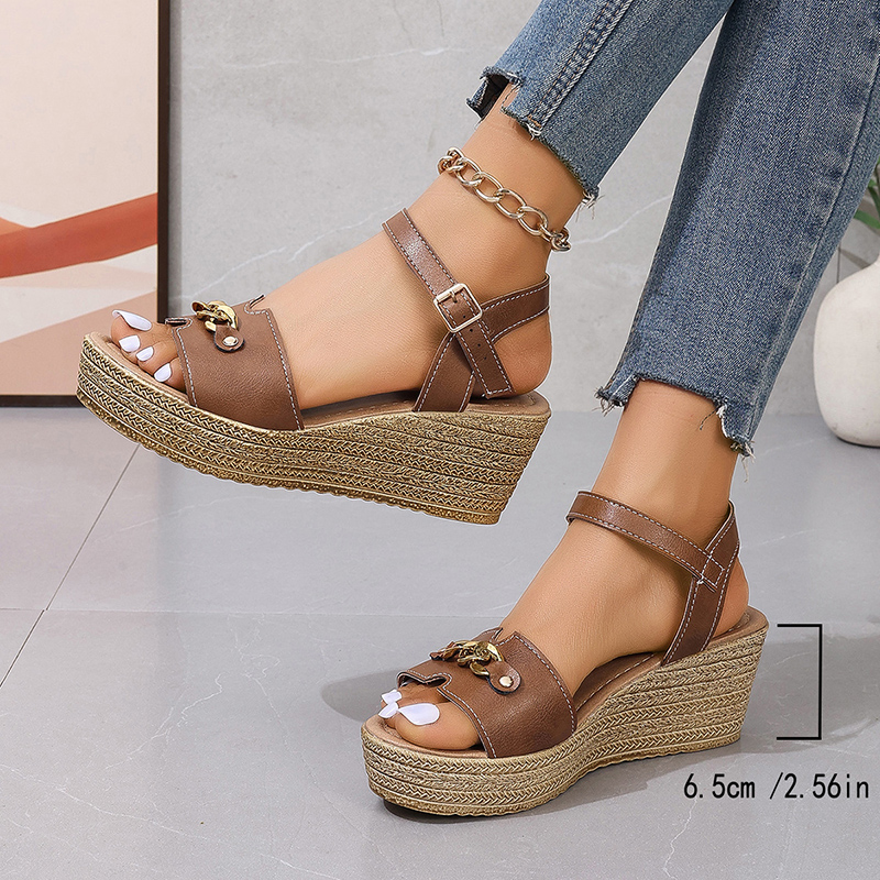 Summer Rimocy Women Wedge Sandals with Golden Chain Ankle Buckle Thick Sole Sandalias Woman 2024 Chunky New Platform Sandles Ladies 5a08