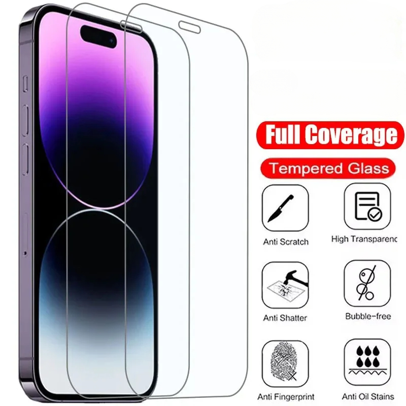 Tempered Glass Screen Protector For iPhone 16 15 Pro Max 14 13 12 11 XR XS X 8 7 Plus Screen Protectors 12Mini 13Mini 7 8 14 Plus SE X XS XR Glass