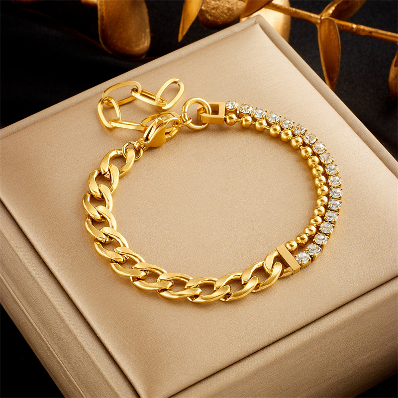 Chunky Chain Bracelet: Gold Stainless Steel Iced Out Zircon Stacking Jewelry 4