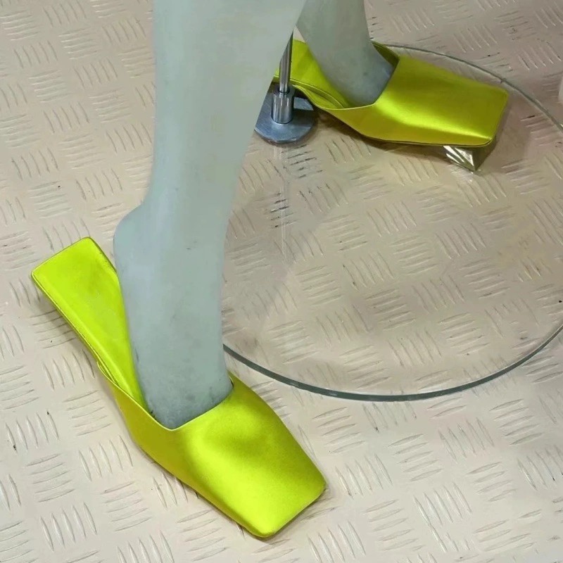 green Quality Silk Satin Women Slippers Simple Elegant Temperament Sandals Comfort Home Celebrity Party High Heel Shoes be1